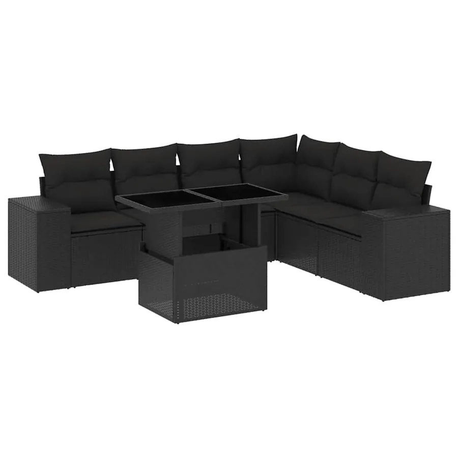 Salon de jardin 7 pcs avec coussins noir résine tressée 62 x 62 x 69 cm - 66,5 kg - 2