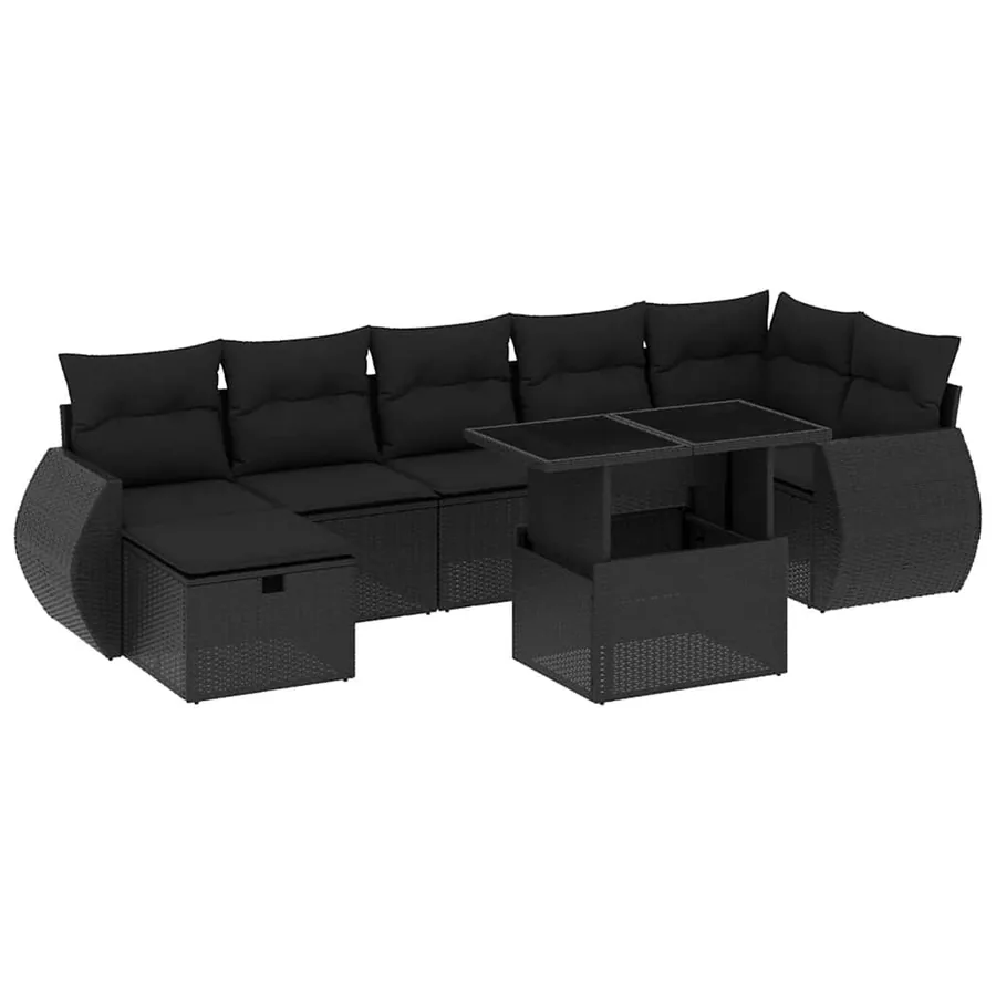 Salon de jardin 8 pcs avec coussins noir résine tressée - 2