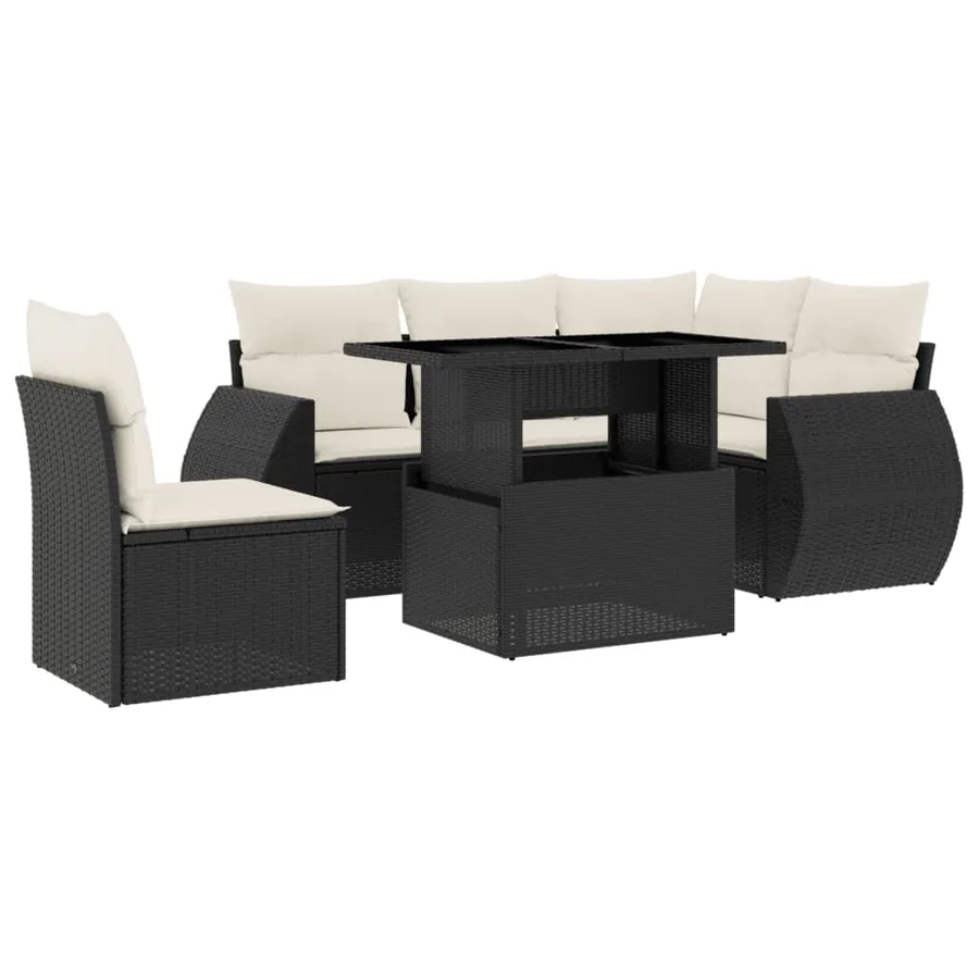 Salon de jardin 6 pcs avec coussins noir résine tressée - 2