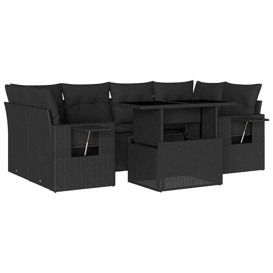 Salon de jardin 7 pcs avec coussins noir résine tressée 62 x 62 x 69 cm - 68,1 kg - 2