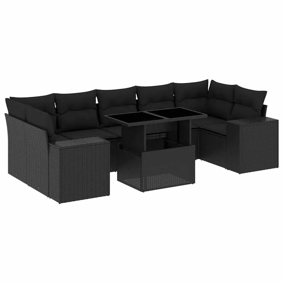Salon de jardin 8 pcs avec coussins noir résine tressée - 2