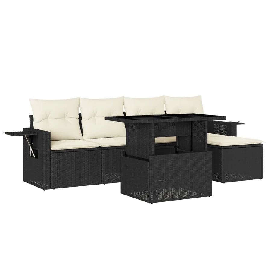 Salon de jardin 6 pcs avec coussins noir résine tressée - 2