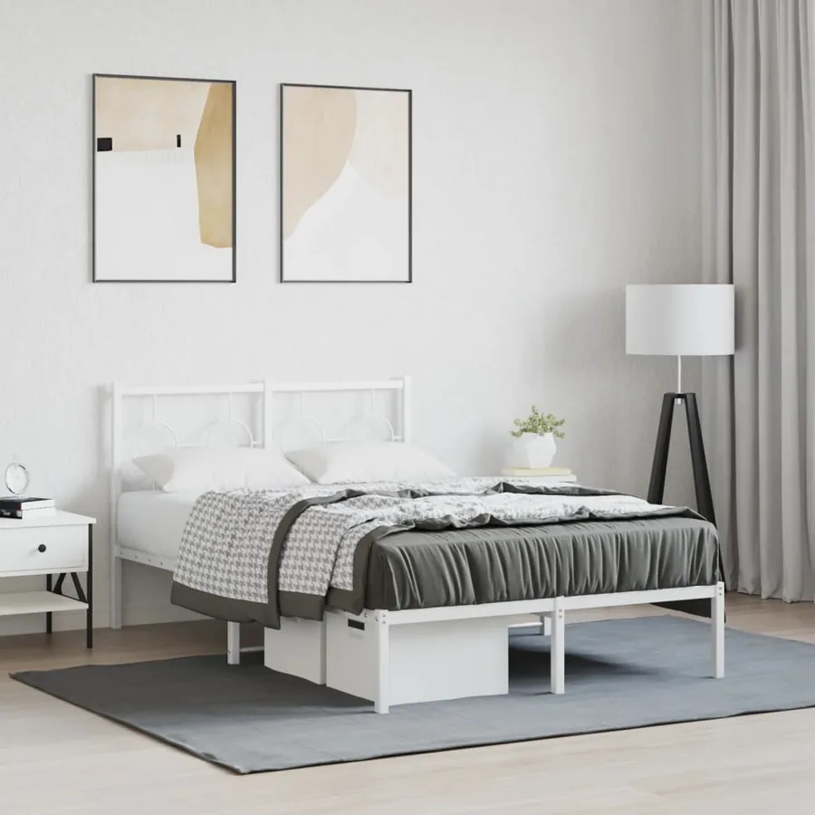 Cadre de lit métal sans matelas et tête de lit blanc 120x190 cm
