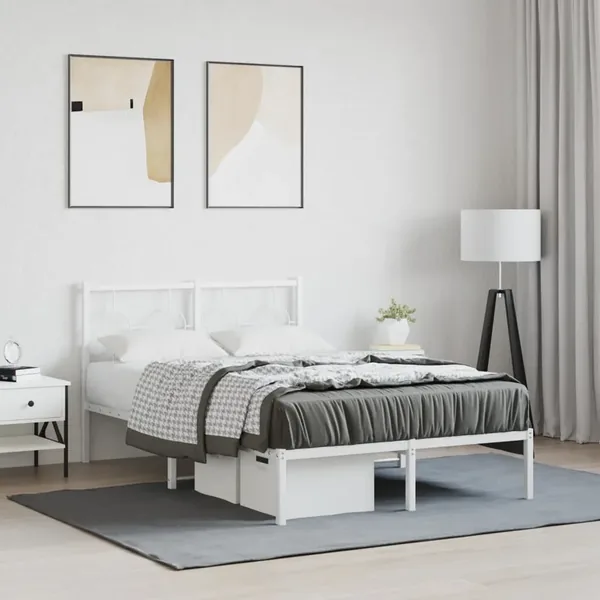 Cadre de lit métal sans matelas et tête de lit blanc 120x190 cm