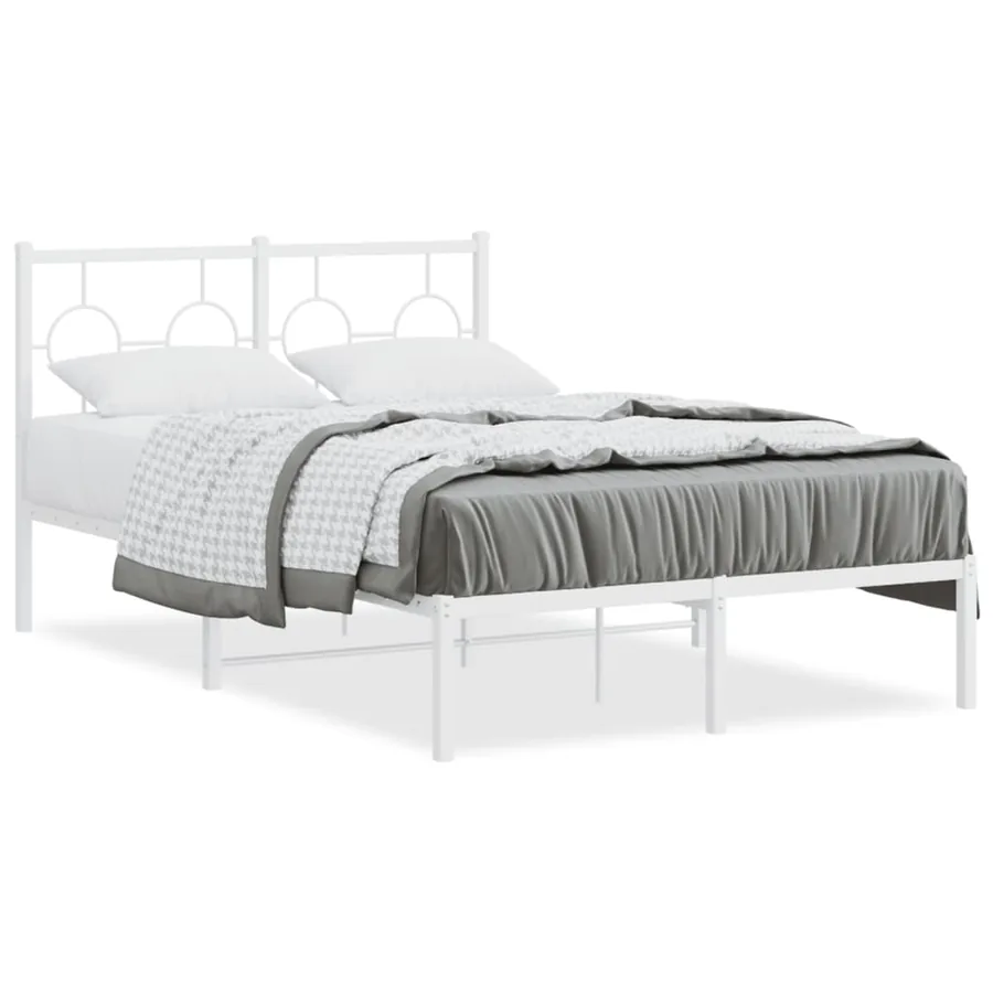 Cadre de lit métal sans matelas et tête de lit blanc 120x190 cm - 2
