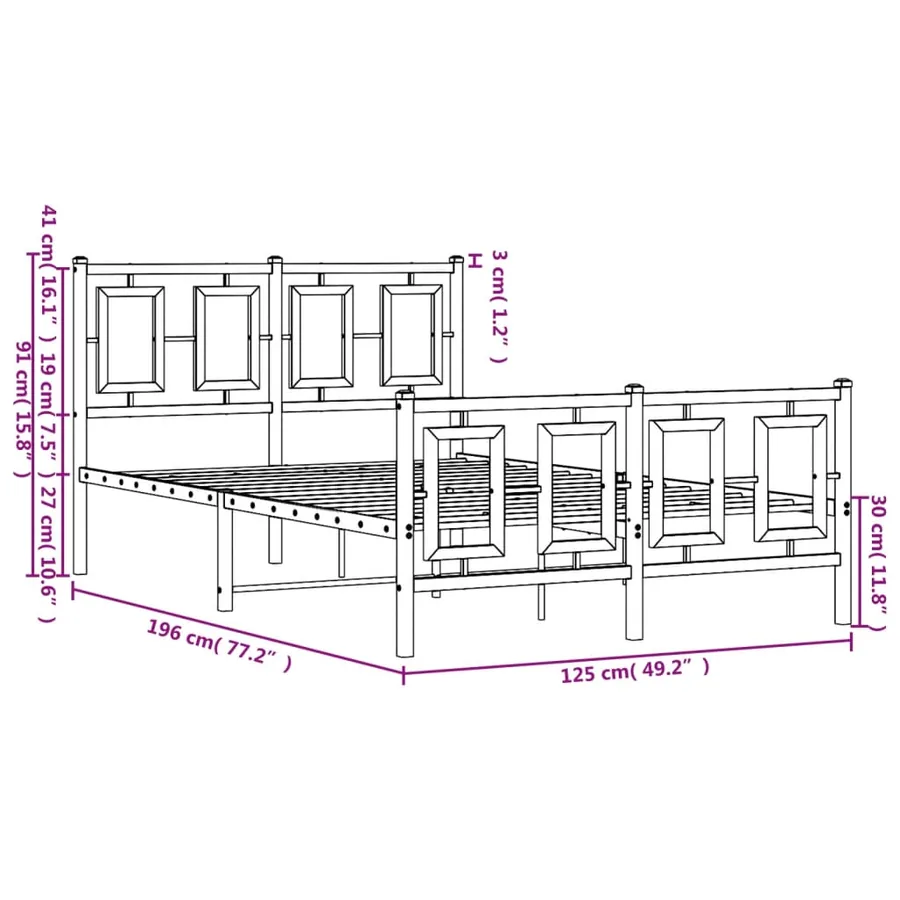 Cadre de lit métal sans matelas et pied de lit blanc 120x190 cm - 10