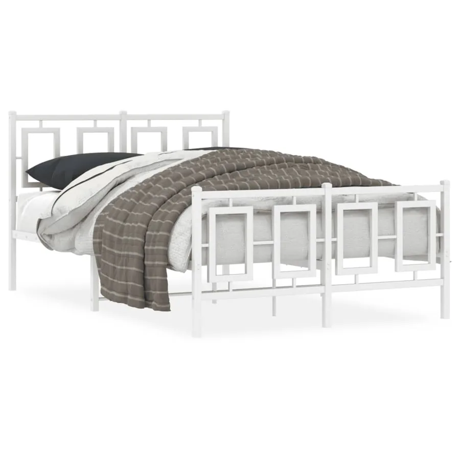 Cadre de lit métal sans matelas et pied de lit blanc 120x190 cm - 2