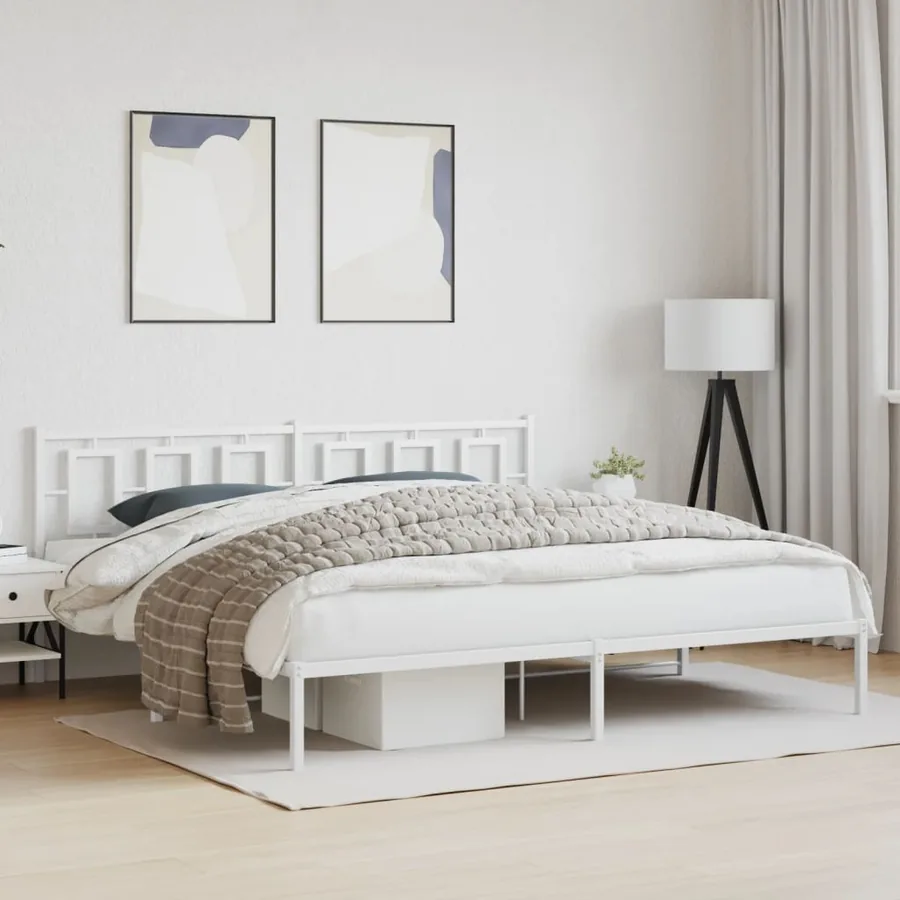 Cadre de lit métal sans matelas et tête de lit blanc 193x203 cm