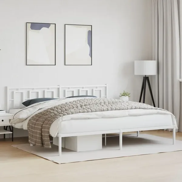 Cadre de lit métal sans matelas et tête de lit blanc 193x203 cm