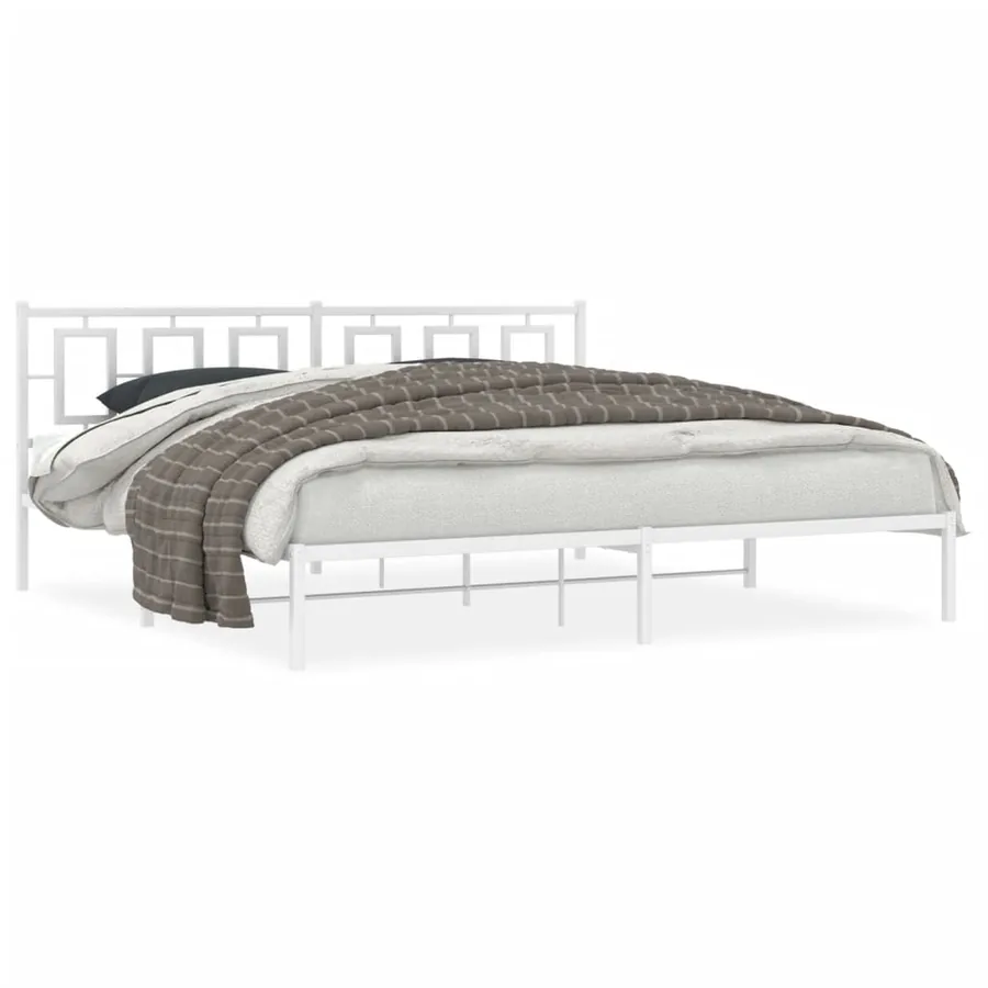Cadre de lit métal sans matelas et tête de lit blanc 193x203 cm - 2