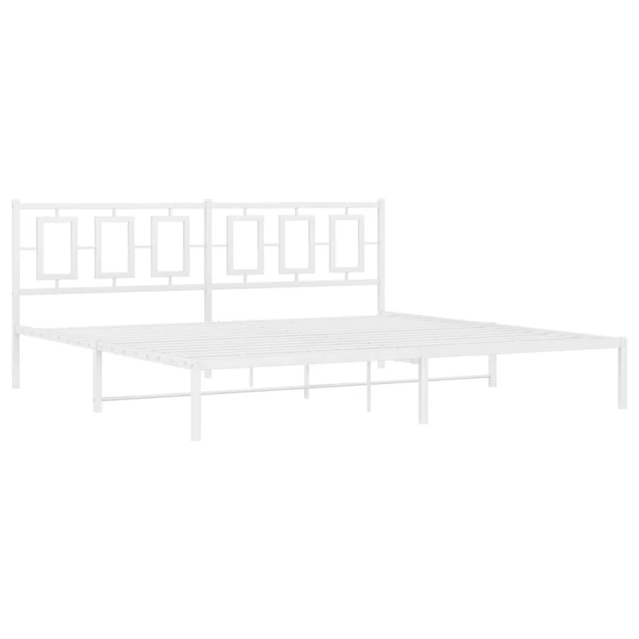 Cadre de lit métal sans matelas et tête de lit blanc 193x203 cm - 3