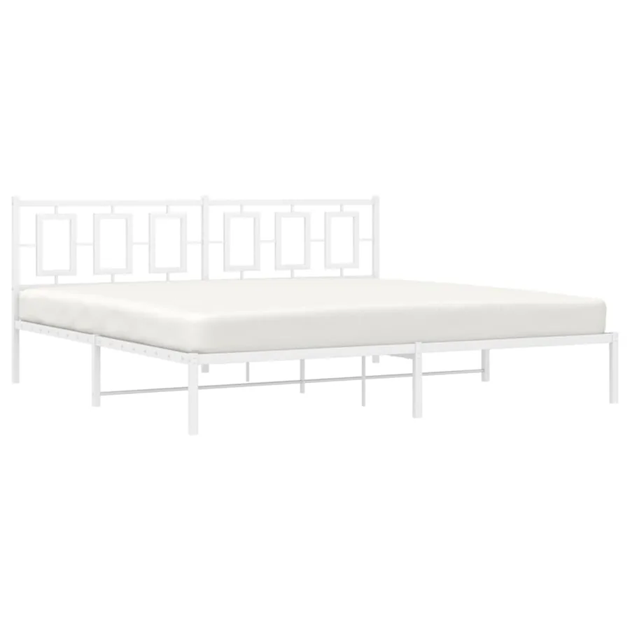 Cadre de lit métal sans matelas et tête de lit blanc 193x203 cm - 4