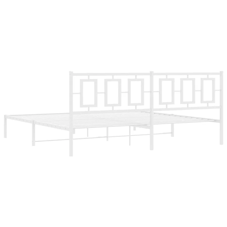 Cadre de lit métal sans matelas et tête de lit blanc 193x203 cm - 7