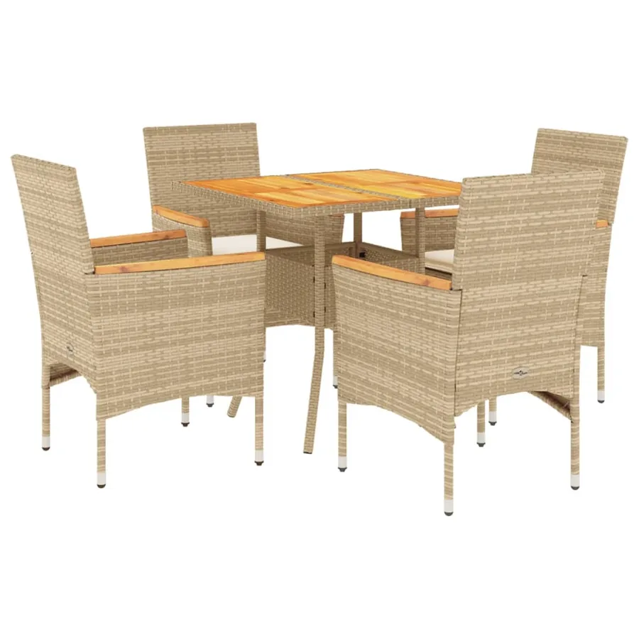 Ensemble à manger de jardin et coussins 5pcs beige rotin acacia - 2