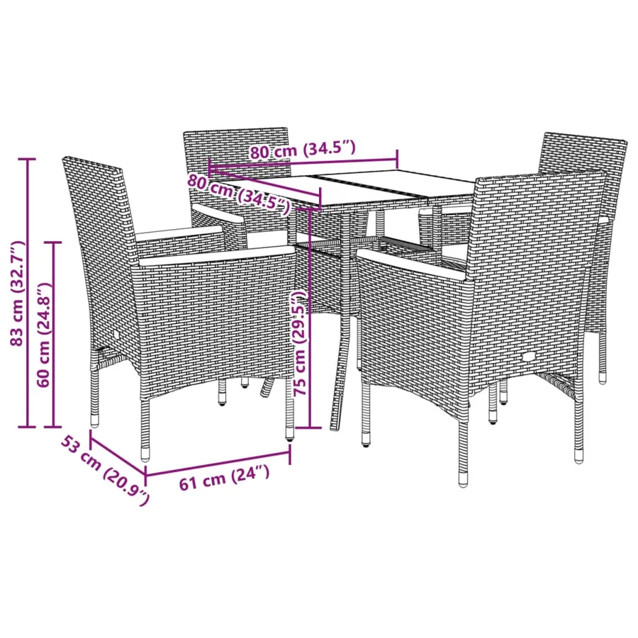 Ensemble à manger de jardin et coussins 5pcs beige rotin acacia - 7