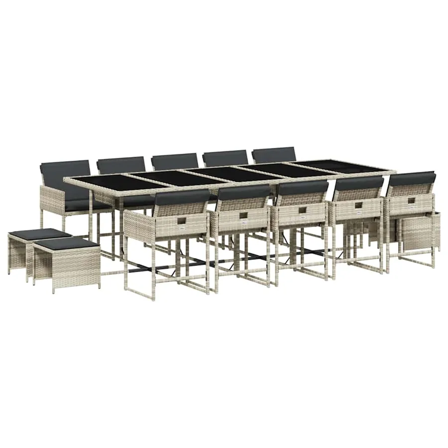 Ensemble à manger de jardin et coussins 15 pcs gris clair rotin - 2