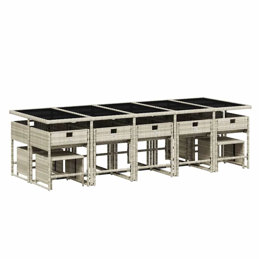 Ensemble à manger de jardin et coussins 15 pcs gris clair rotin - 3