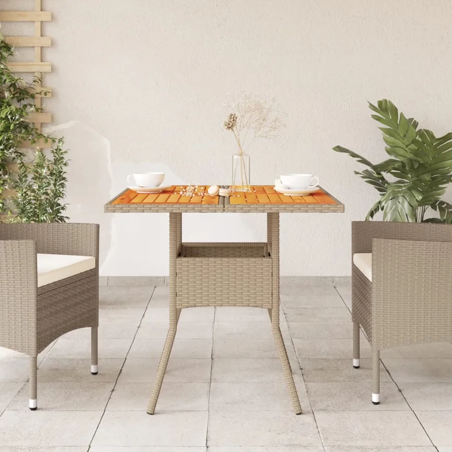 Table de jardin beige 80x80x75 cm résine tressée et bois acacia - 3