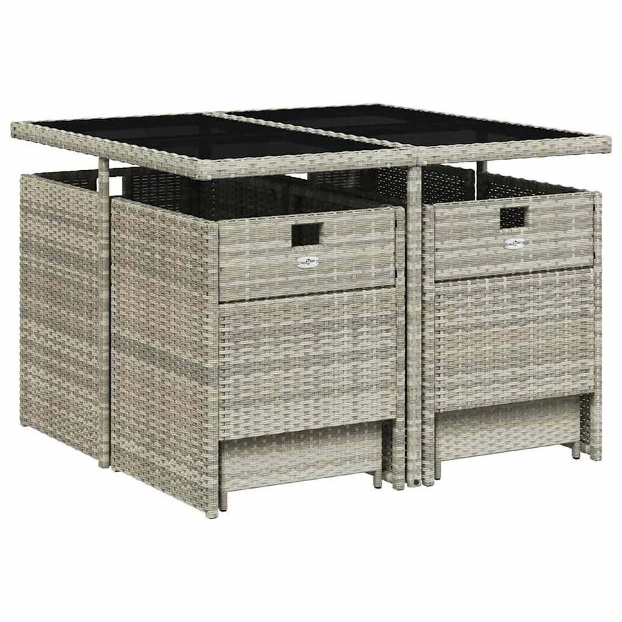 Ensemble à manger de jardin et coussins 9 pcs gris clair rotin - 3
