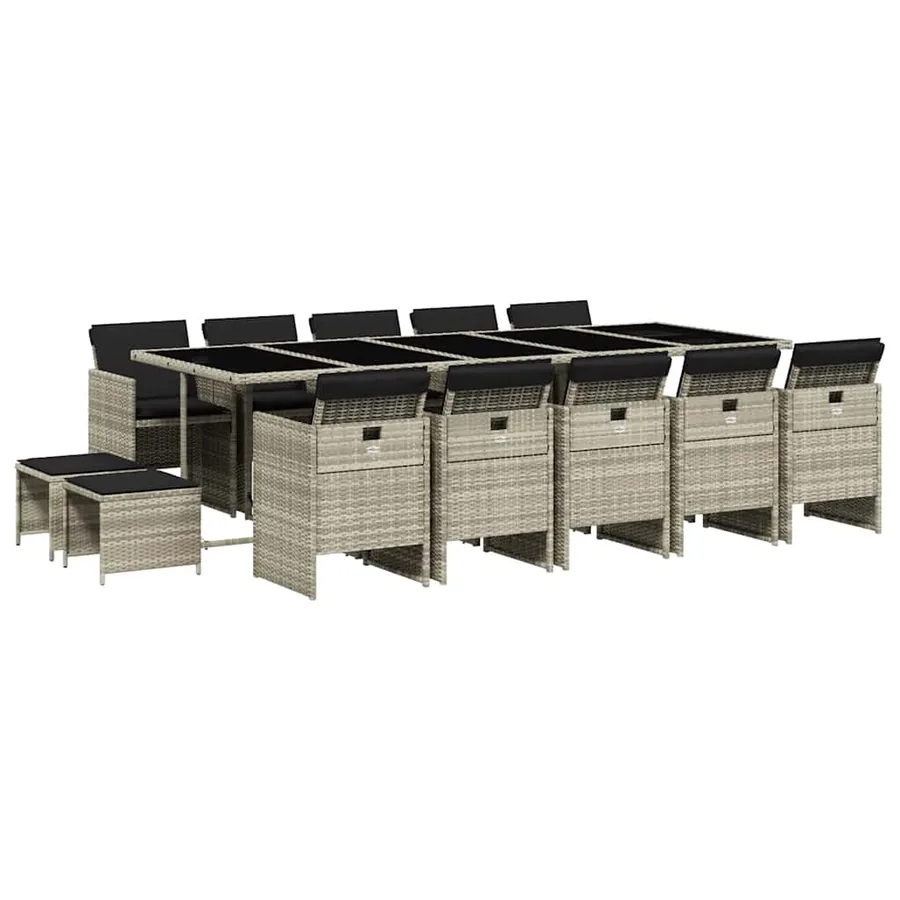 Ensemble à manger de jardin et coussins 15 pcs gris clair rotin - 2
