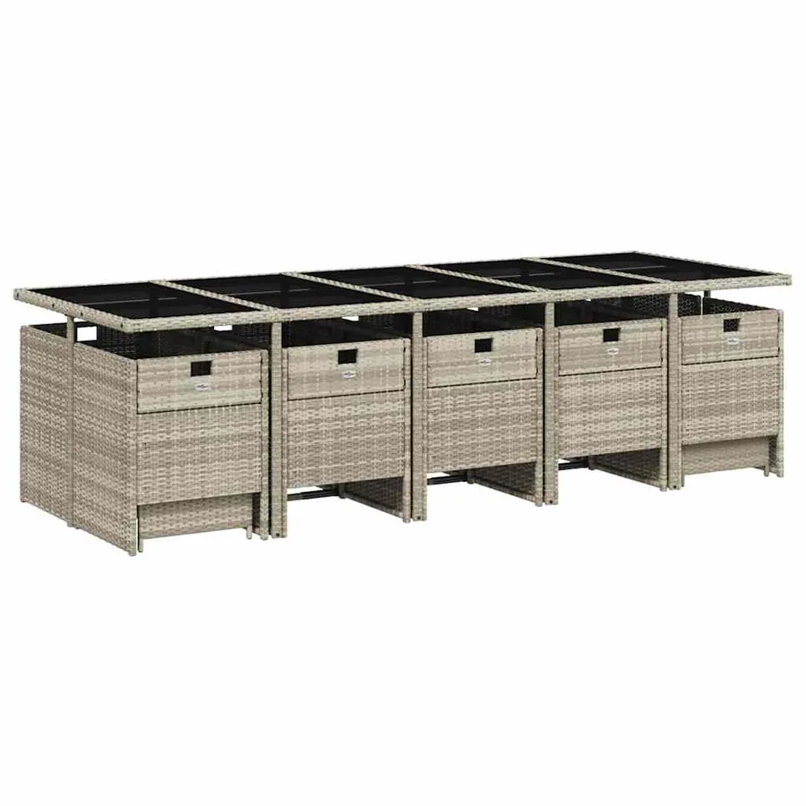 Ensemble à manger de jardin et coussins 15 pcs gris clair rotin - 3