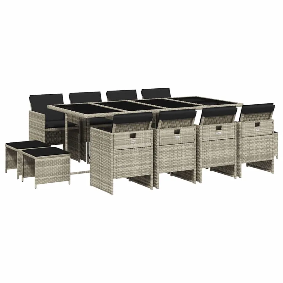 Ensemble à manger de jardin et coussins 13 pcs gris clair rotin - 2