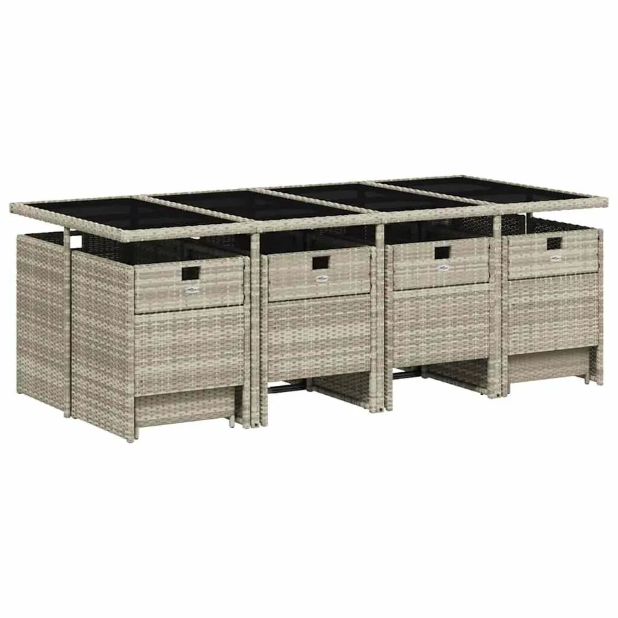 Ensemble à manger de jardin et coussins 13 pcs gris clair rotin - 3