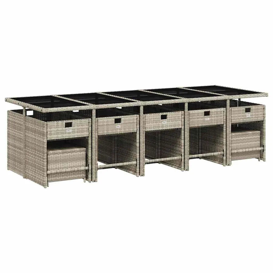 Ensemble à manger de jardin et coussins 15 pcs gris clair rotin - 3