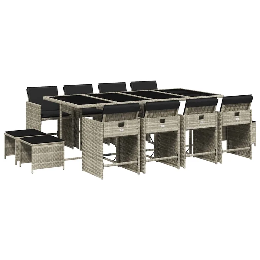 Ensemble à manger de jardin et coussins 13 pcs gris clair rotin - 2