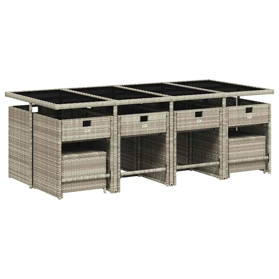 Ensemble à manger de jardin et coussins 13 pcs gris clair rotin - 3