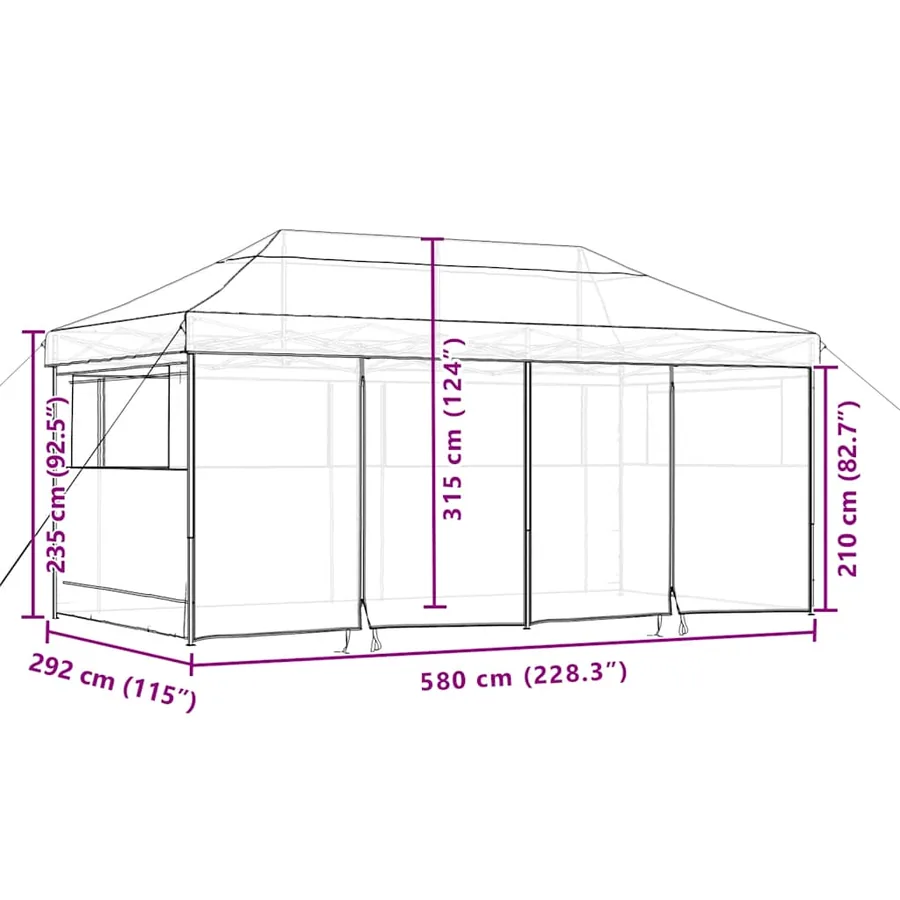 Tente de réception pliable escamotable 4 parois latérales noir - 10