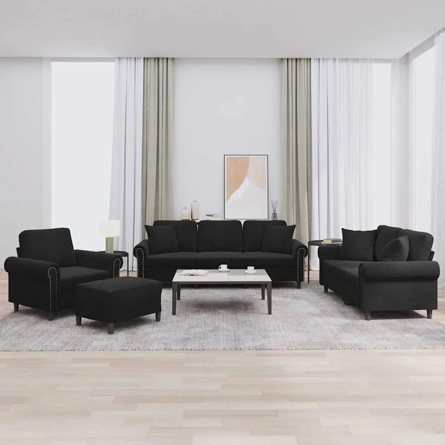 Ensemble de canapés 4 pcs avec coussins noir velours