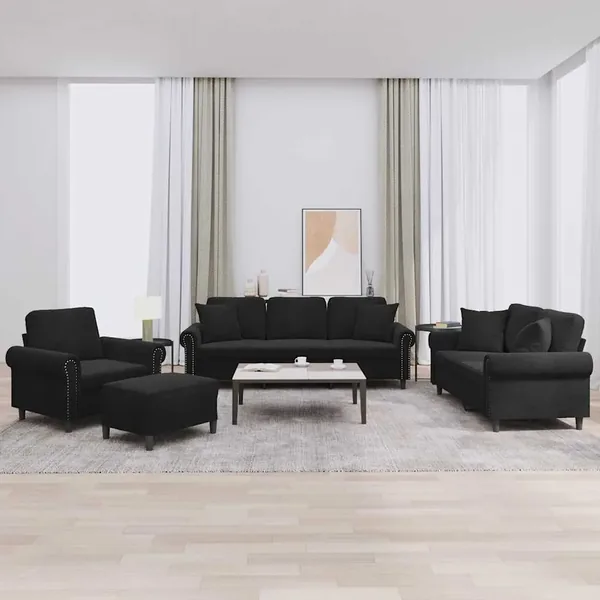 Ensemble de canapés 4 pcs avec coussins noir velours