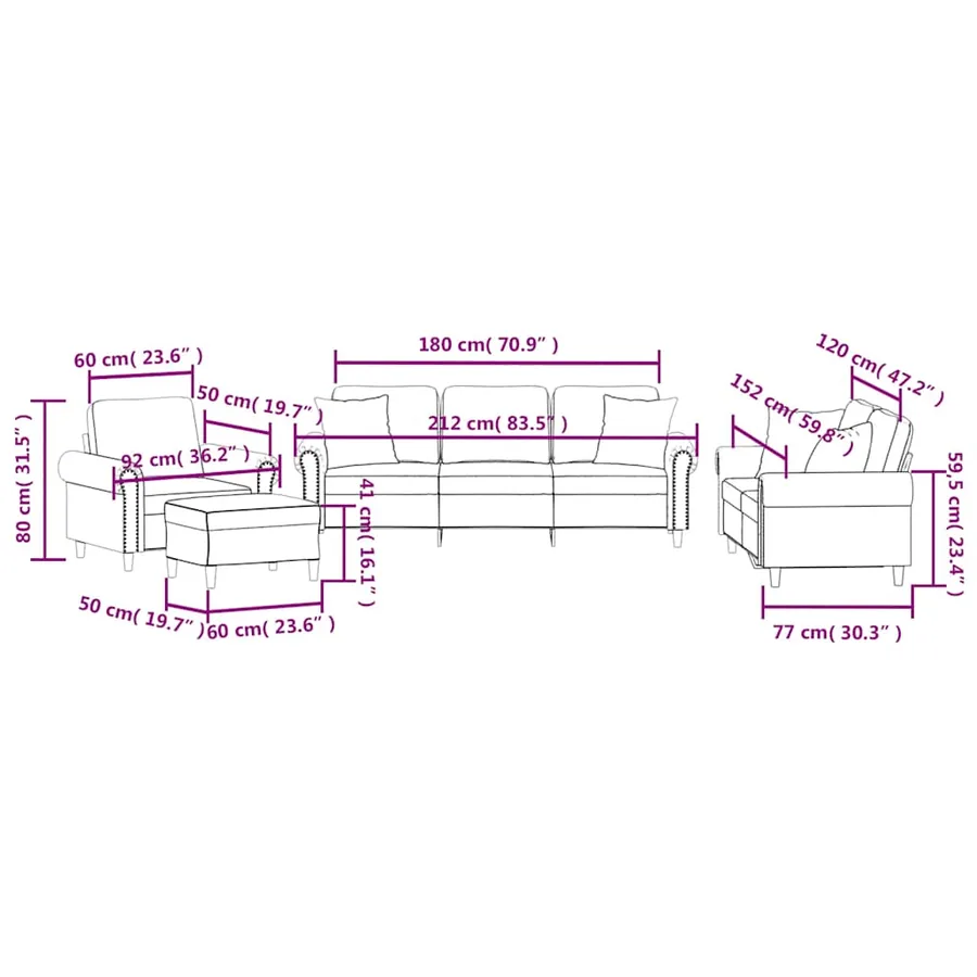 Ensemble de canapés 4 pcs avec coussins noir velours - 11