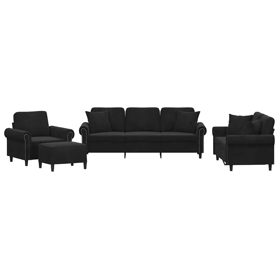 Ensemble de canapés 4 pcs avec coussins noir velours - 2
