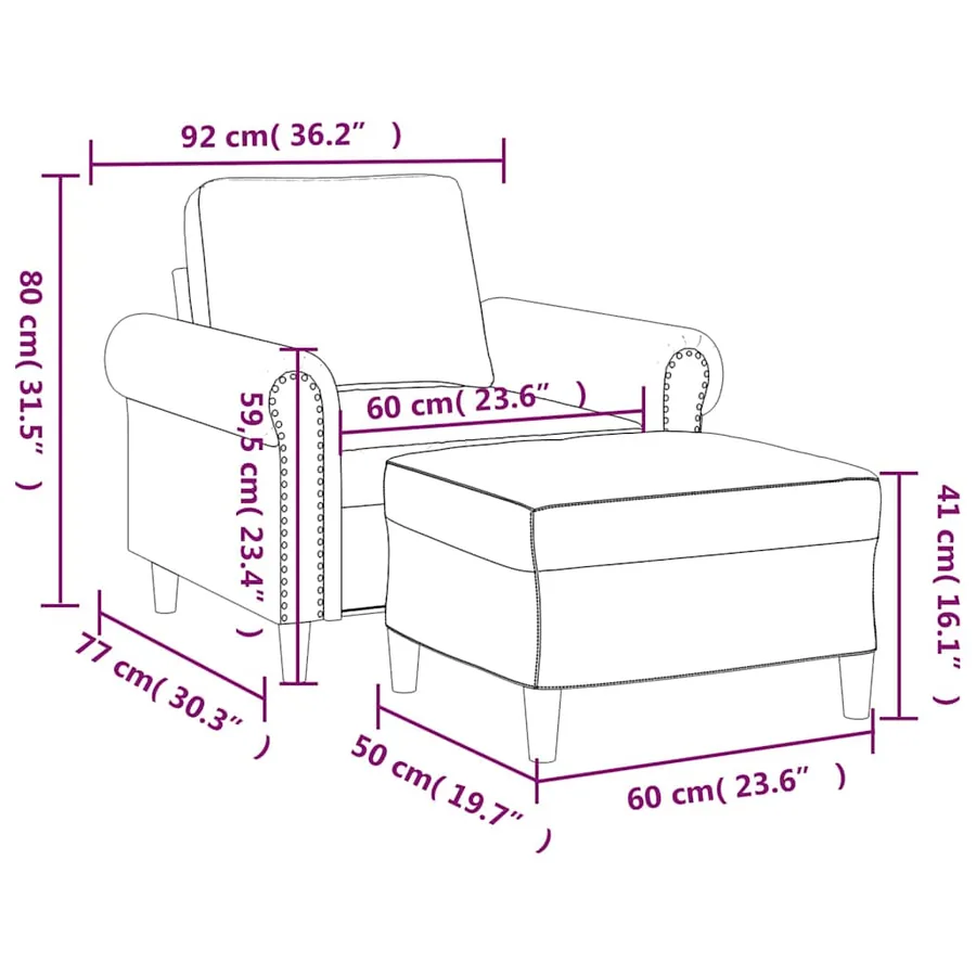 Fauteuil avec repose-pied Noir 60 cm Velours - 7