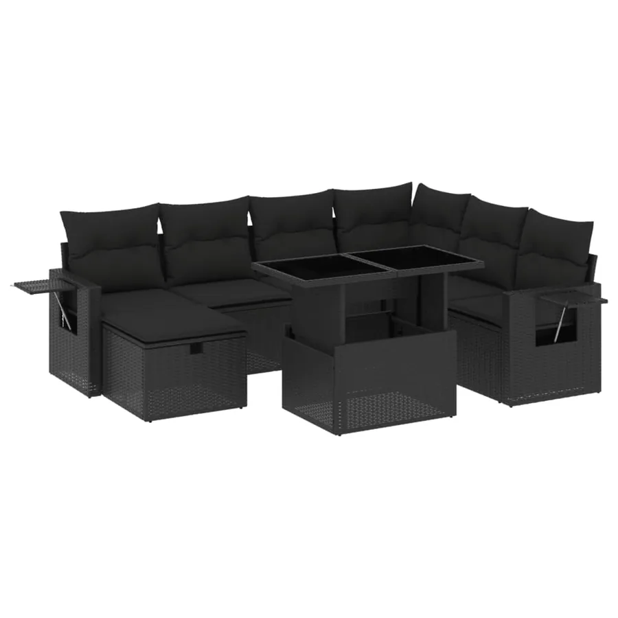 Salon de jardin 8 pcs avec coussins noir résine tressée - 2