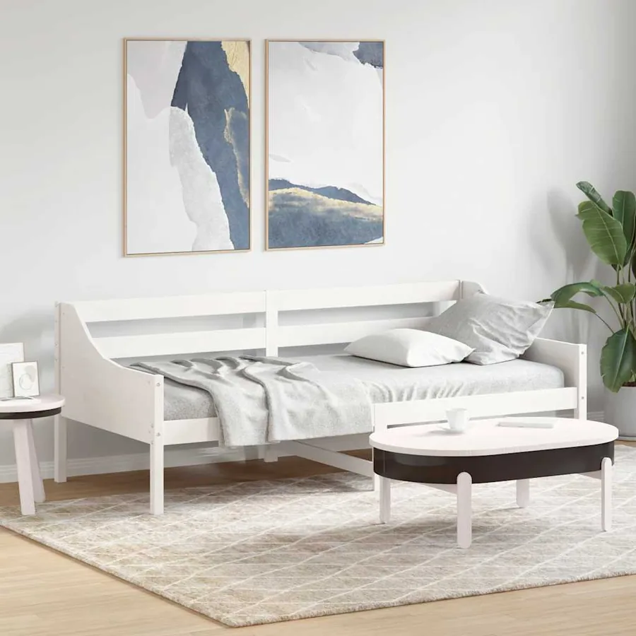 Lit de jour sans matelas blanc 90x200 cm bois de pin massif