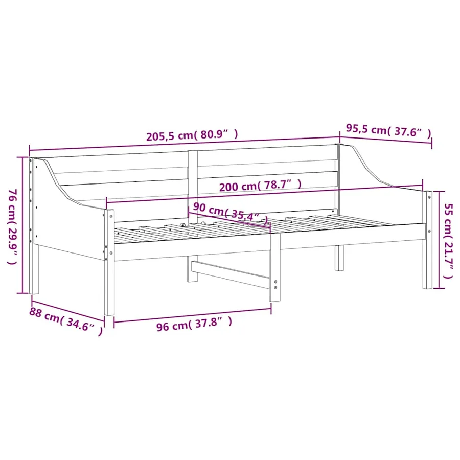 Lit de jour sans matelas blanc 90x200 cm bois de pin massif - 9