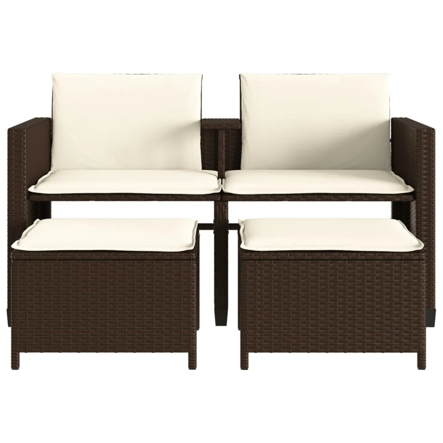 Canapé de jardin 2 places avec table et tabourets marron rotin - 5