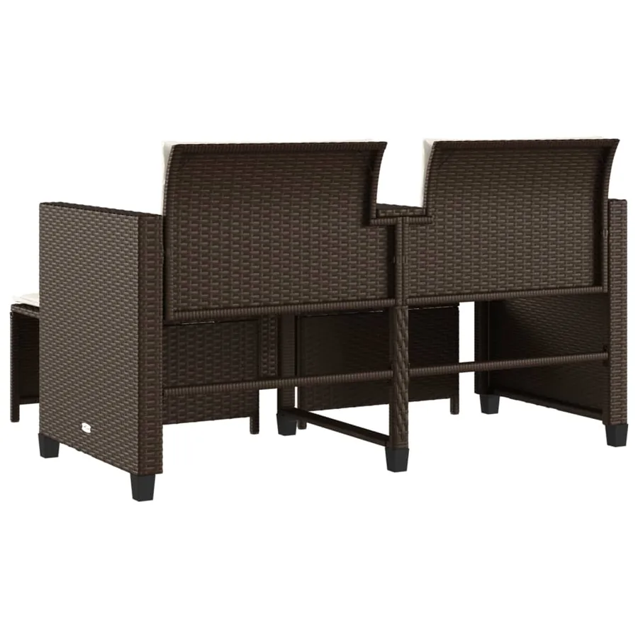 Canapé de jardin 2 places avec table et tabourets marron rotin - 7