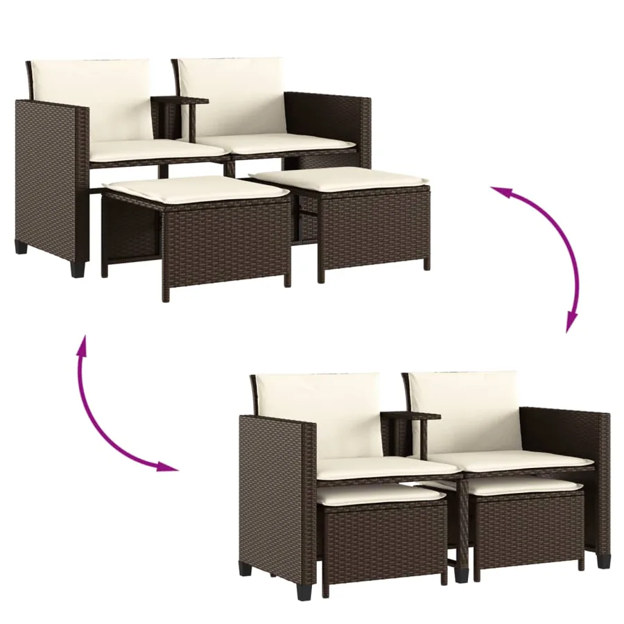 Canapé de jardin 2 places avec table et tabourets marron rotin - 8
