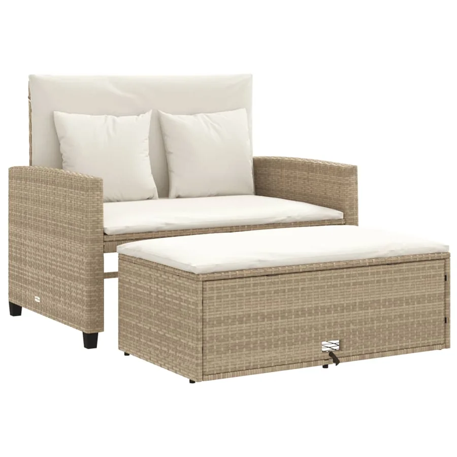 Canapé de jardin avec coussins 2 places beige résine tressée - 2