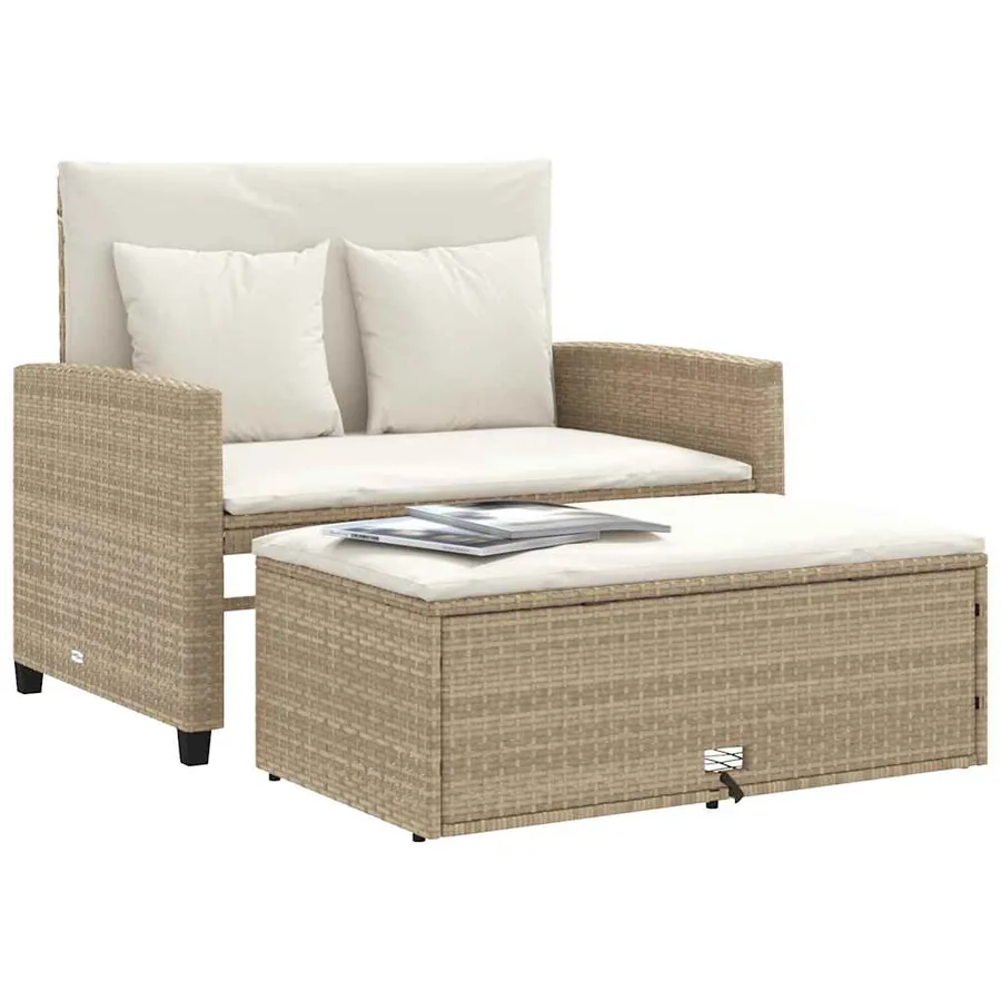 Canapé de jardin avec coussins 2 places beige résine tressée - 4