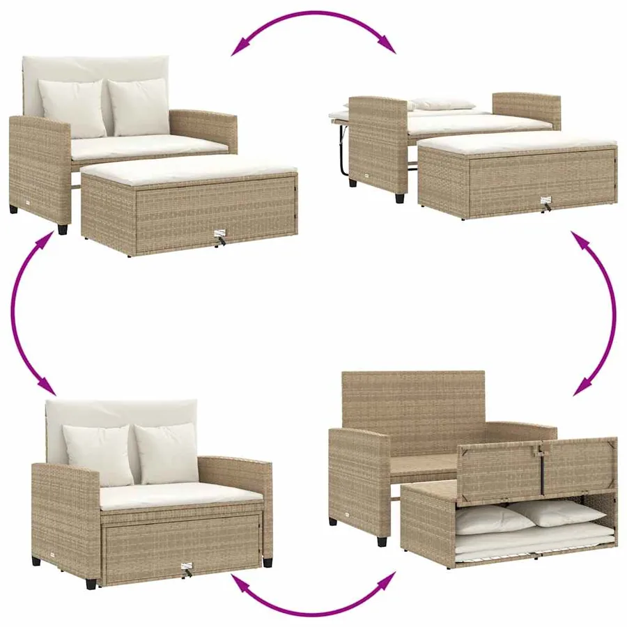 Canapé de jardin avec coussins 2 places beige résine tressée - 5