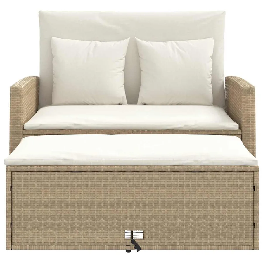 Canapé de jardin avec coussins 2 places beige résine tressée - 6