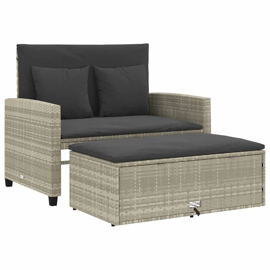 Canapé de jardin 2 places et coussins gris clair résine tressée - 2