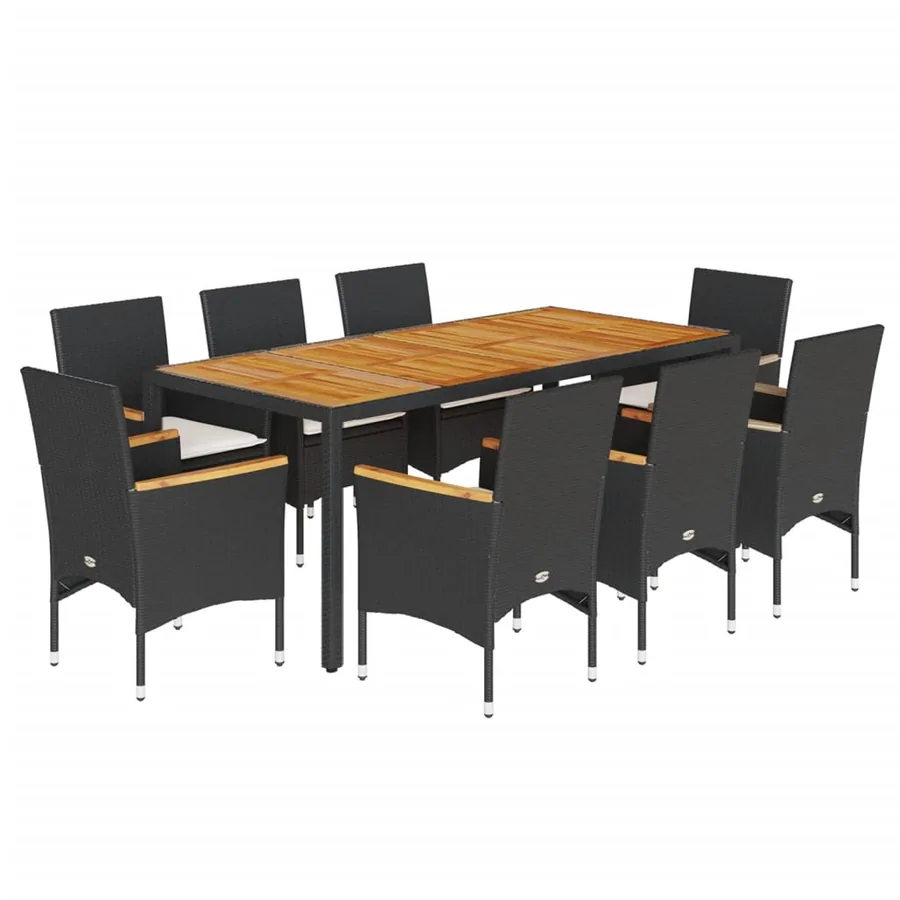 Ensemble à manger de jardin et coussins 9 pcs noir rotin acacia - 2