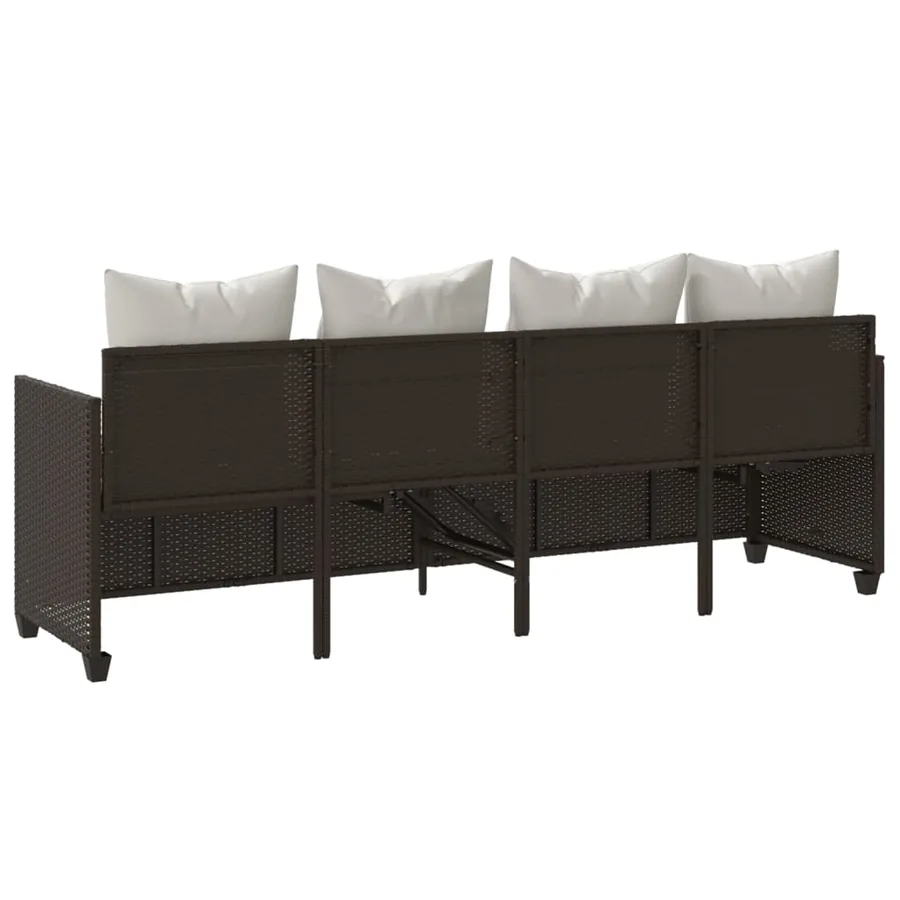 Chaise longue avec coussins marron résine tressée - 7