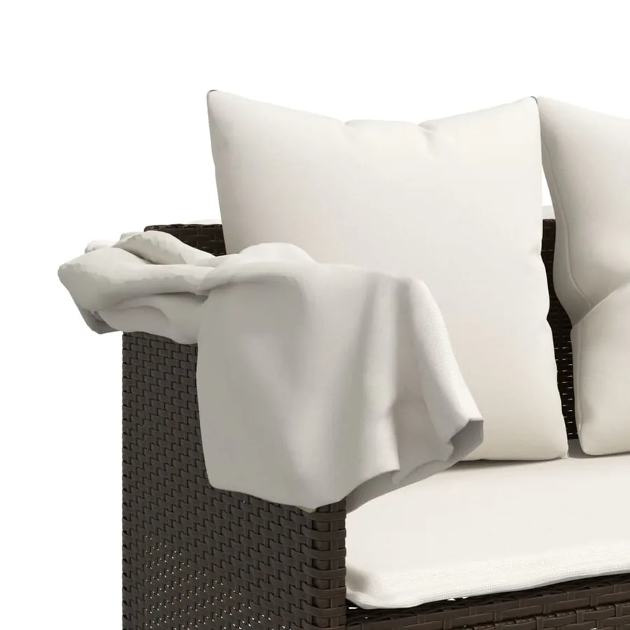 Chaise longue avec coussins marron résine tressée - 8